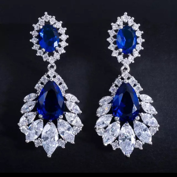 Blue Sapphire Marquise Crystal Rhinestones Silver - Picture 2 of 15